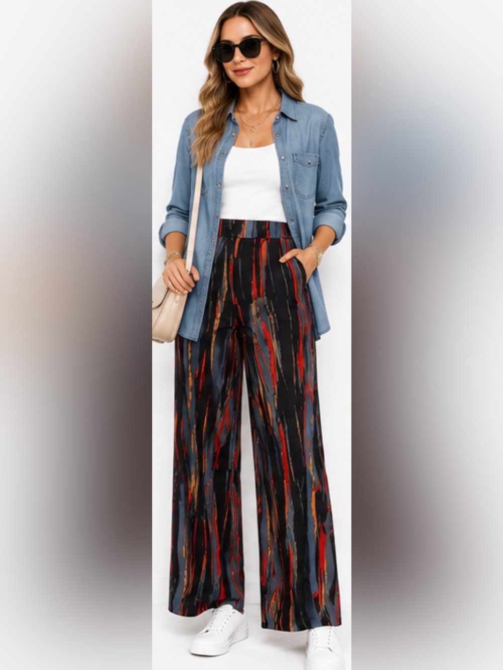 Arolina High-Waist Wide-Leg Printed Palazzo Pants - Black Multi